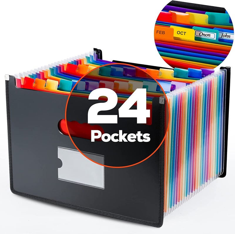 Yoassi Ultra-Large Accordion File Organizer with Tabs & Stickers, Legal Size/Letter/A4 Paper 24 Pockets Expanding File Folder, Expandable Important Document Organizer Bill Receipt Paper Storage - Image 1